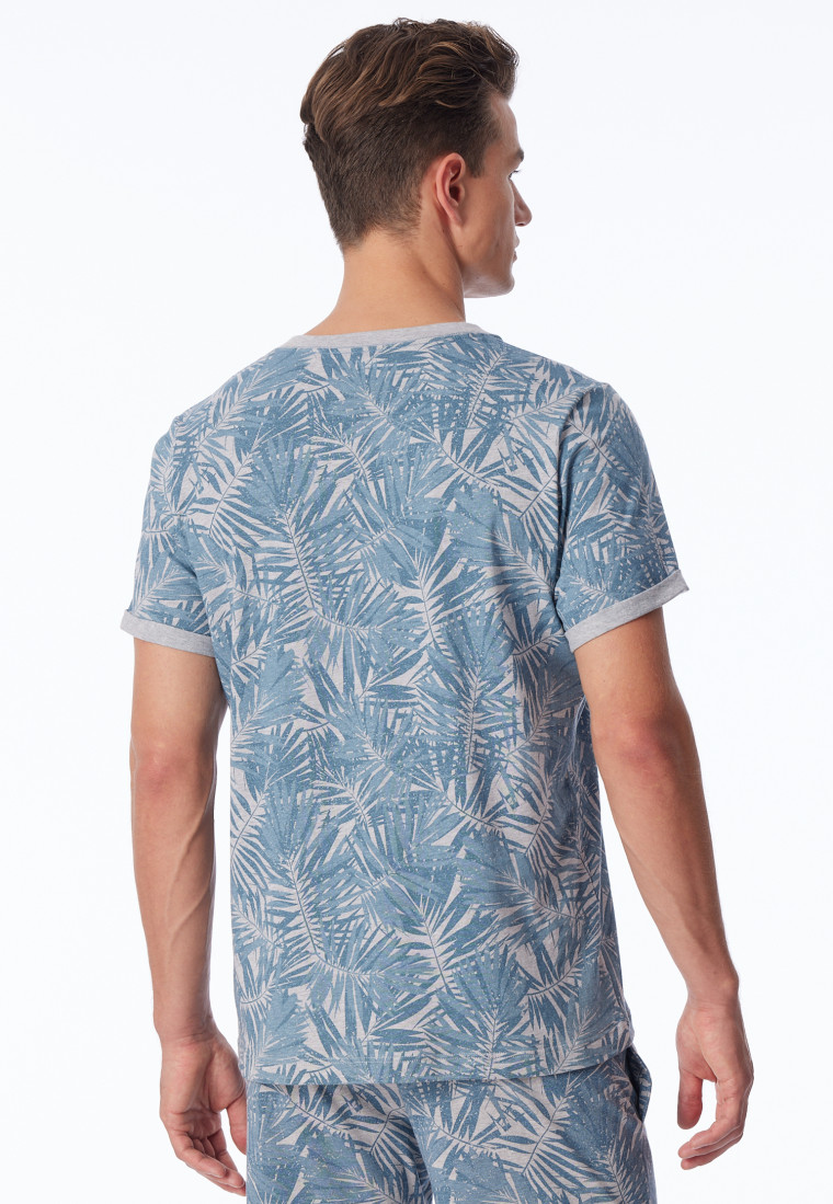 T-shirt manches courtes Coton biologique feuilles gris chiné - Mix+Relax