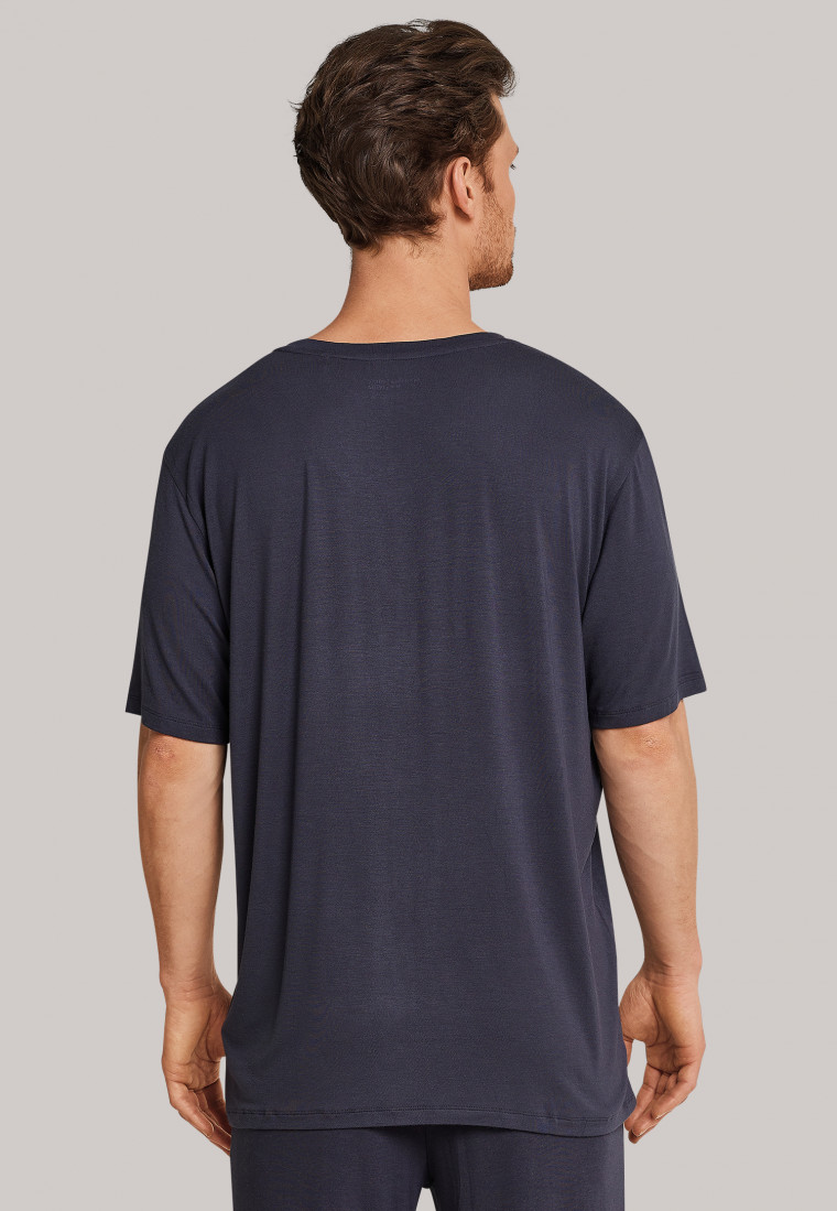 T-shirt gris foncé à manches courtes et col en V - Mix & Relax Cotton Modal