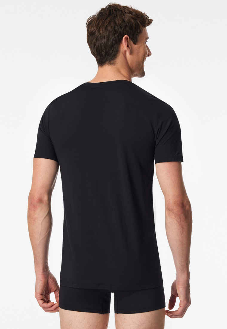 Shirt kurzarm V-Ausschnitt schwarz - Premium Modal