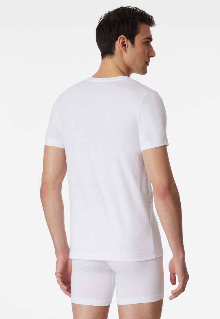 Chemise blanche à manches courtes avec un col en V - Long Life Cotton