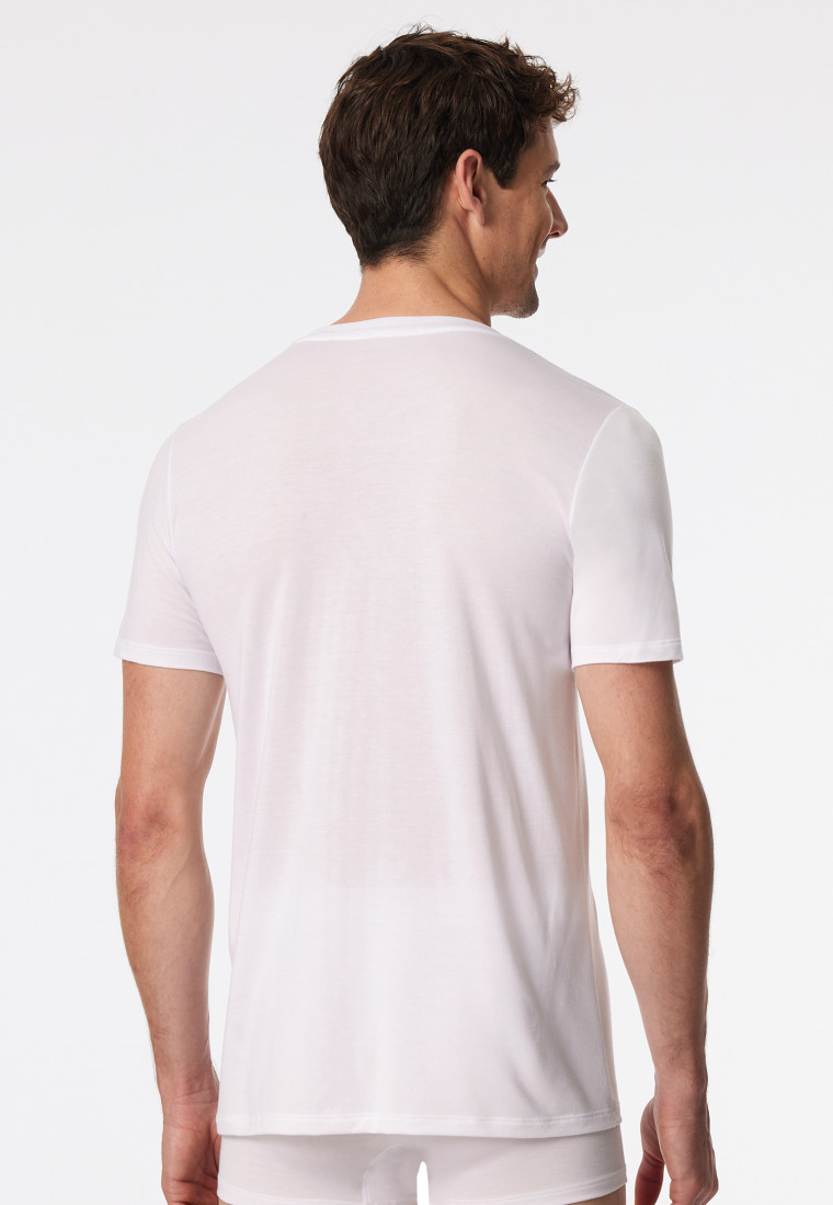 Maglietta a maniche corte con scollatura a V in bianco - Premium Modal