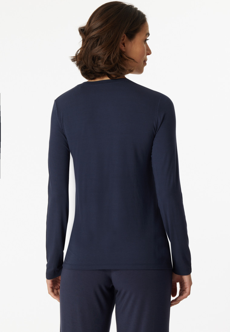Shirt long-sleeved modal V-neck button placket blue - Mix & Relax