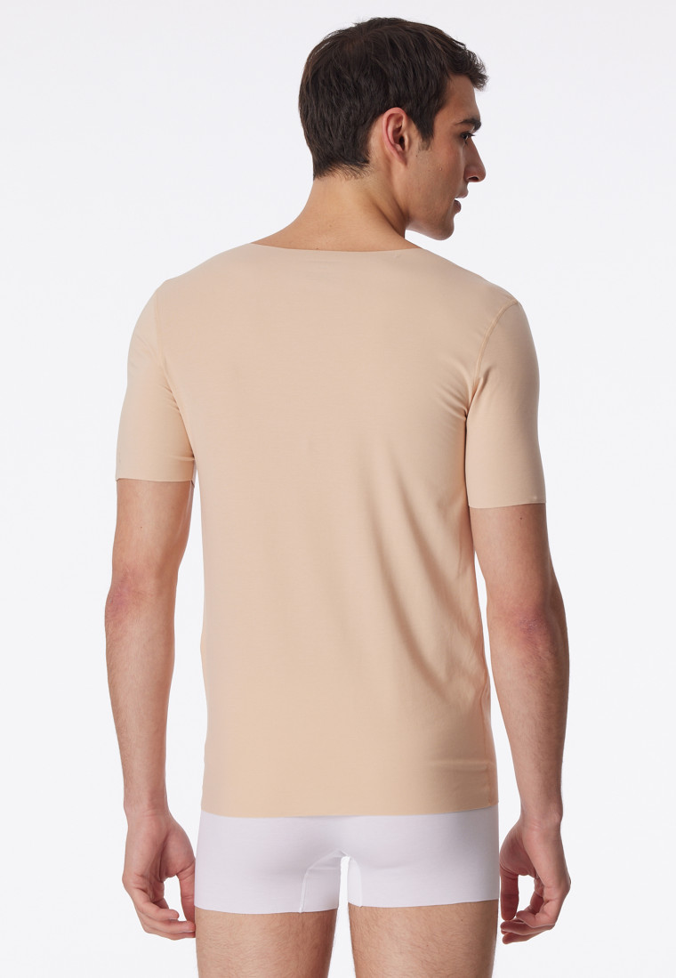 T-shirt à manches courtes interlock de couleur clay, sans couture et à col en V - Laser Cut