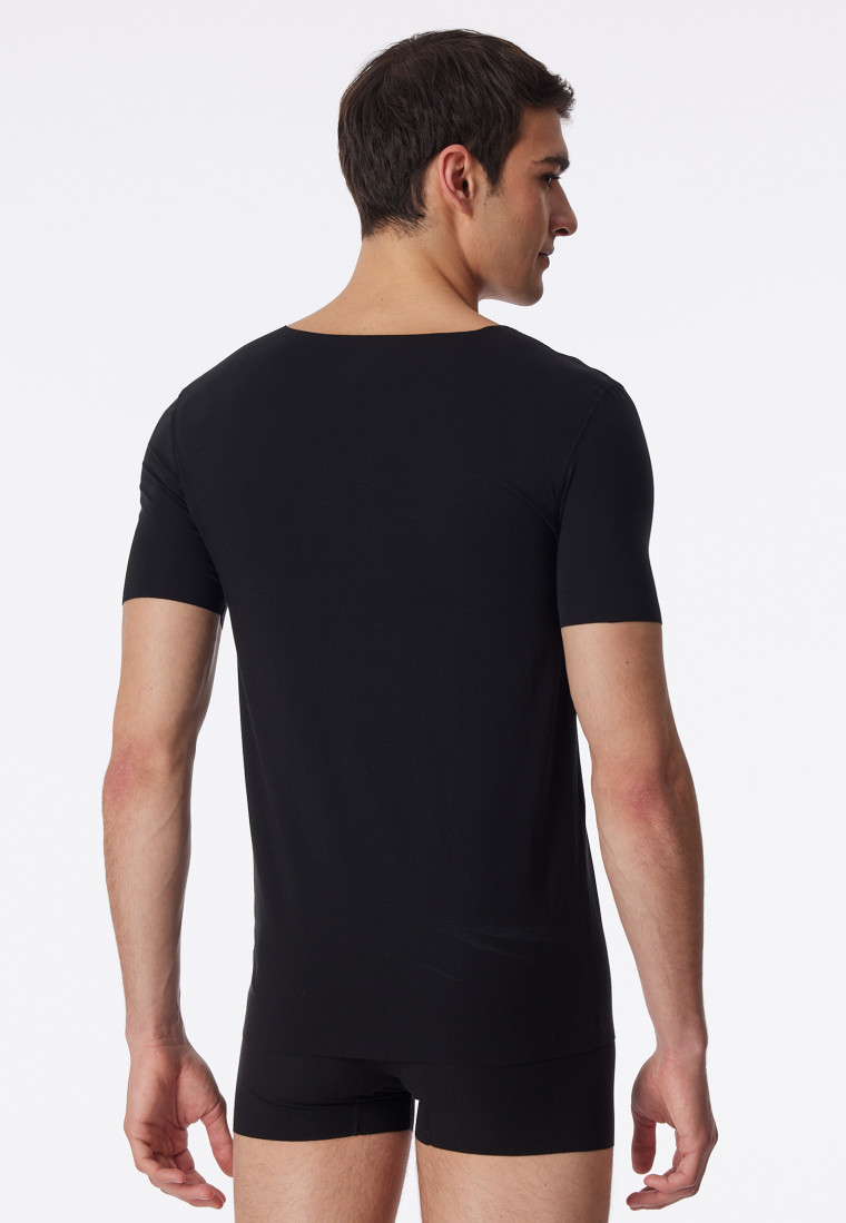 Shirt interlock seamless short-sleeved V-neck black Laser Cut