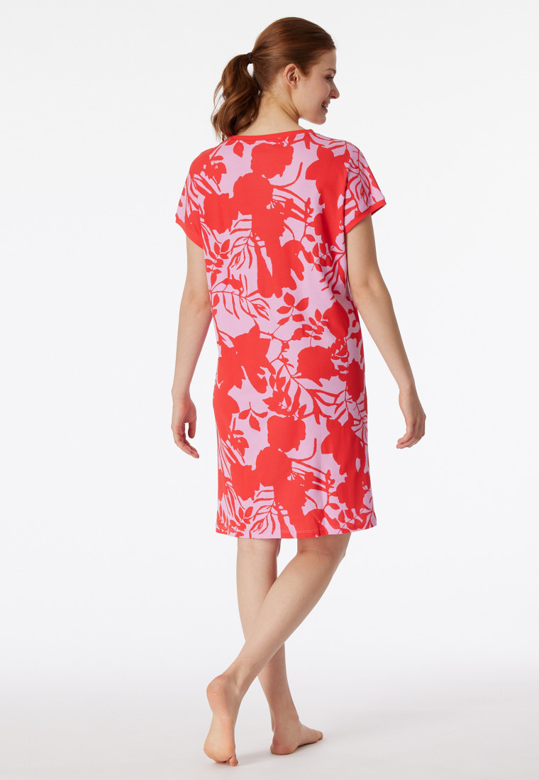 Sleepshirt a maniche corte con stampa floreale rosa confetto - Modern Nightwear