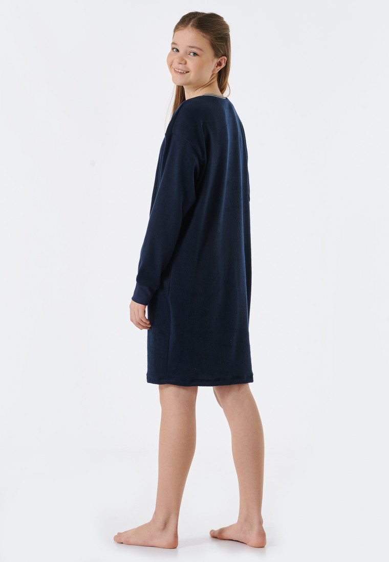 Maglia del pigiama a maniche lunghe in pile con polsini, blu notte - Teens Nightwear