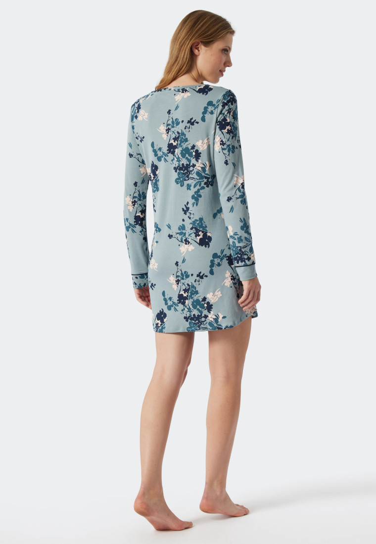 Sleep shirt long-sleeved interlock floral print gray-blue - Contemporary Nightwear