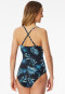 Swimsuit with shell jersey recycled palm trees multicolor - Aqua