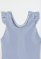Swimsuit seersucker stripes ruffles dark blue - aqua
