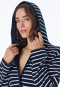 Midnight blue ringed bathrobe with hood in light terry cloth