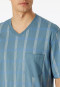 Pyjamas short Organic Cotton V-neck chest pocket blue gray plaid - Comfort Nightwear