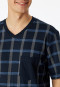 Schlafanzug kurz Organic Cotton V-Ausschnitt Brusttasche nachtblau kariert - Comfort Nightwear