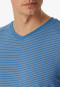 Schlafanzug lang Modal V-Ausschnitt Streifen atlantikblau - Long Life Soft
