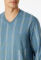 Pyjama long Coton biologique Encolure en V Poignet Poche poitrine à carreaux bleu-gris - Comfort Nightwear