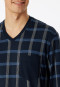 Schlafanzug lang Organic Cotton V-Ausschnitt Bündchen Brusttasche nachtblau kariert - Comfort Nightwear