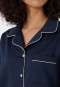 Sleep shirt long-sleeved cotton woven satin button placket piping dark blue - selected! premium inspiration