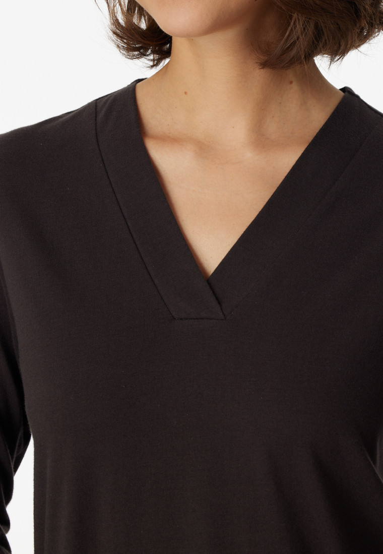 Sleep shirt long sleeved organic cotton V neck anthracite