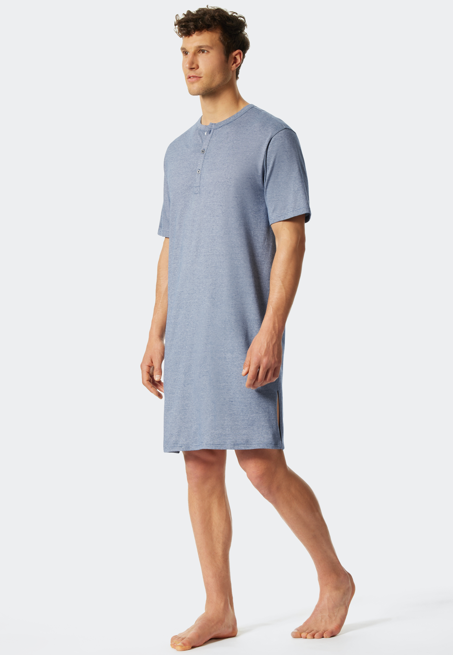 Image of Nachthemd kurzarm Organic Cotton Serafino-Kragen geringelt blau-weiß - Fashion Nightwear 48